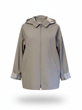 London Fog Women’s Hooded Zip Jacket Lightweight Beige Plaid Lining Vintage Med